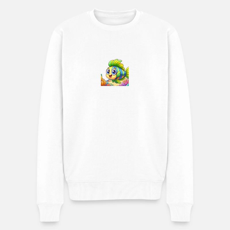 Karikatur Fisch 3 - Männer Premium Bio Pullover - Weiß