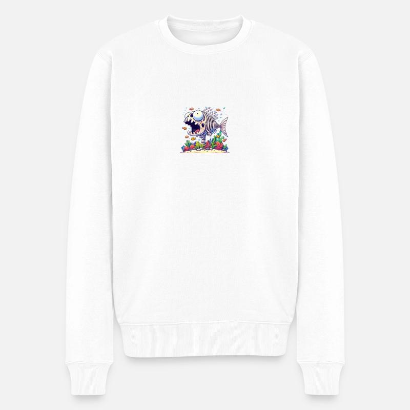 Cartoon Skelett Fisch 2 - Männer Premium Bio Pullover - Weiß