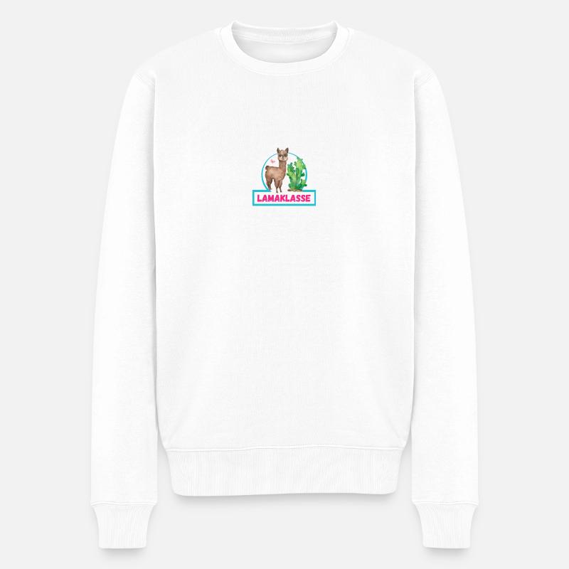Lamaklasse Klassentier Lama Logo - Männer Premium Bio Pullover - Weiß