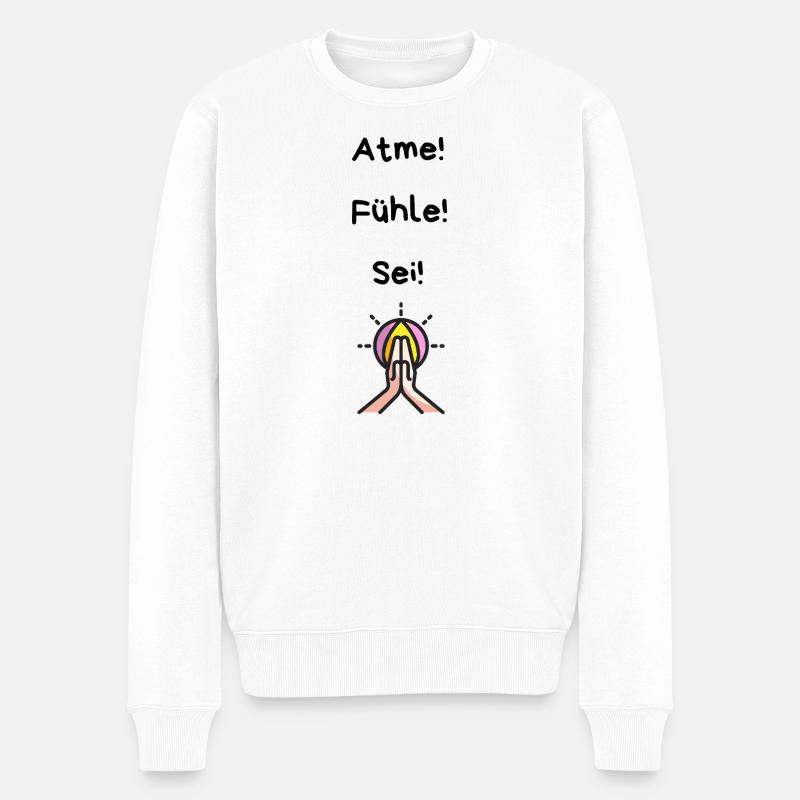 Gebetshände mit leuchtendem Mandala - Männer Premium Bio Pullover - Weiß