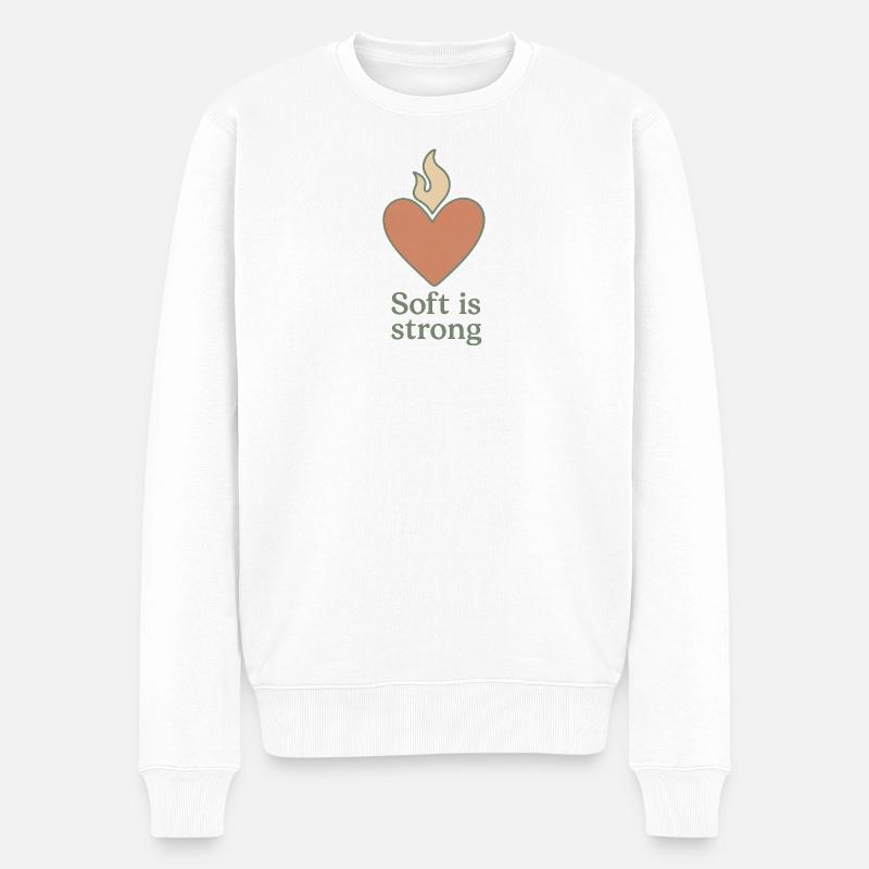 Soft is Strong Herz mit Flamme - Männer Premium Bio Pullover - Weiß