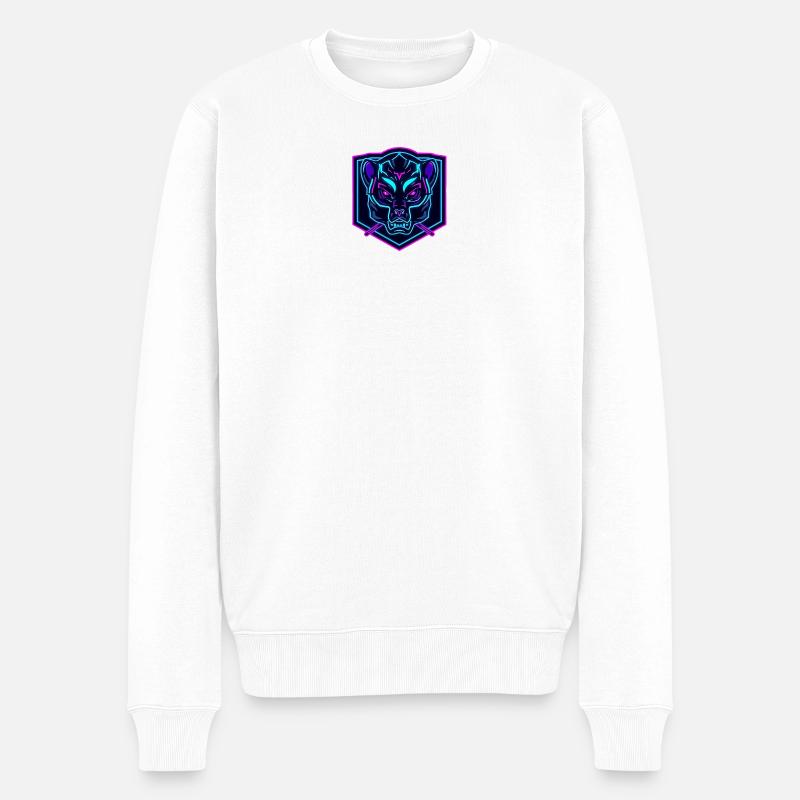 Neon Bear Mask im Cyber-Design - Männer Premium Bio Pullover - Weiß
