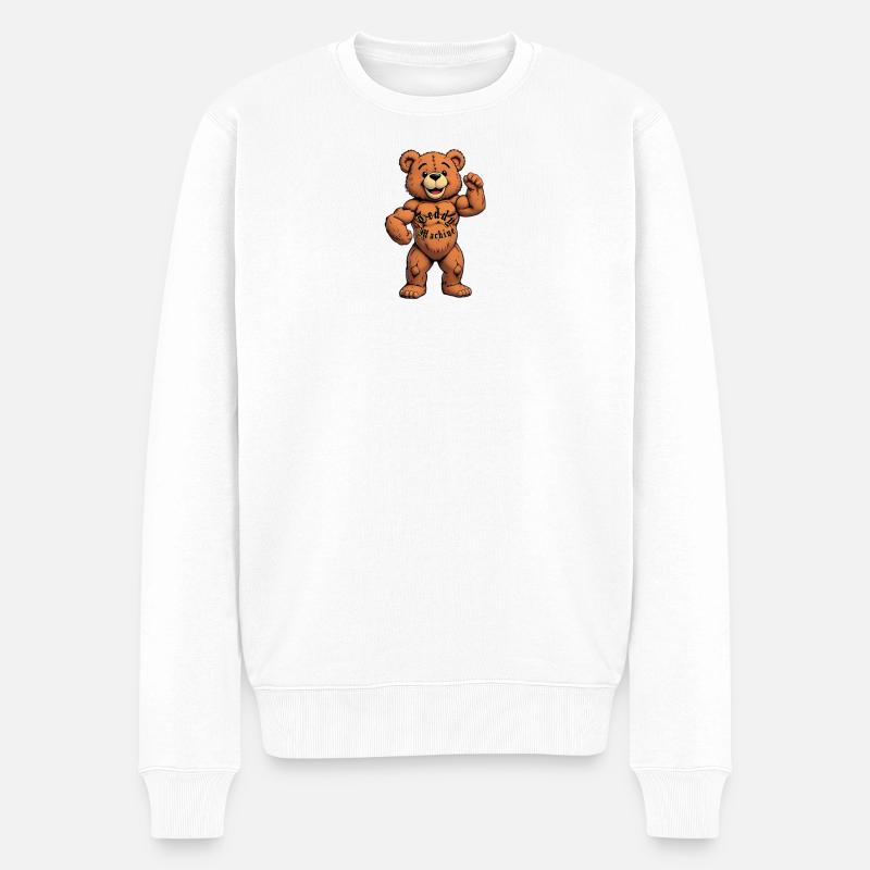 Teddy Machine Tattoo-Bär - Männer Premium Bio Pullover - Weiß