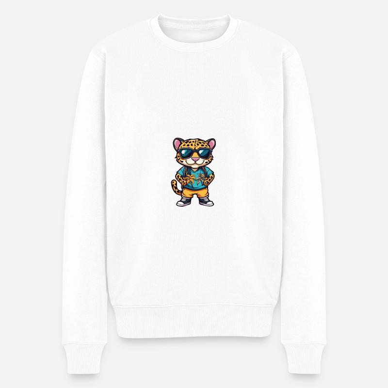 Léopard Bande dessinée Vacances - Pull Premium bio Homme - blanc