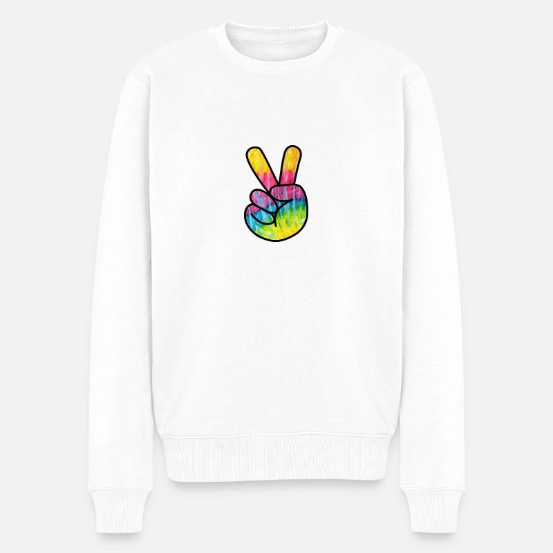 Hand Peace - Männer Premium Bio Pullover - Weiß