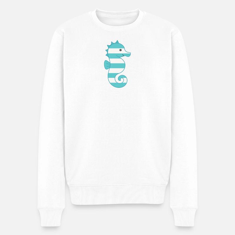 Seepferdchen türkis gestreift - Männer Premium Bio Pullover - Weiß