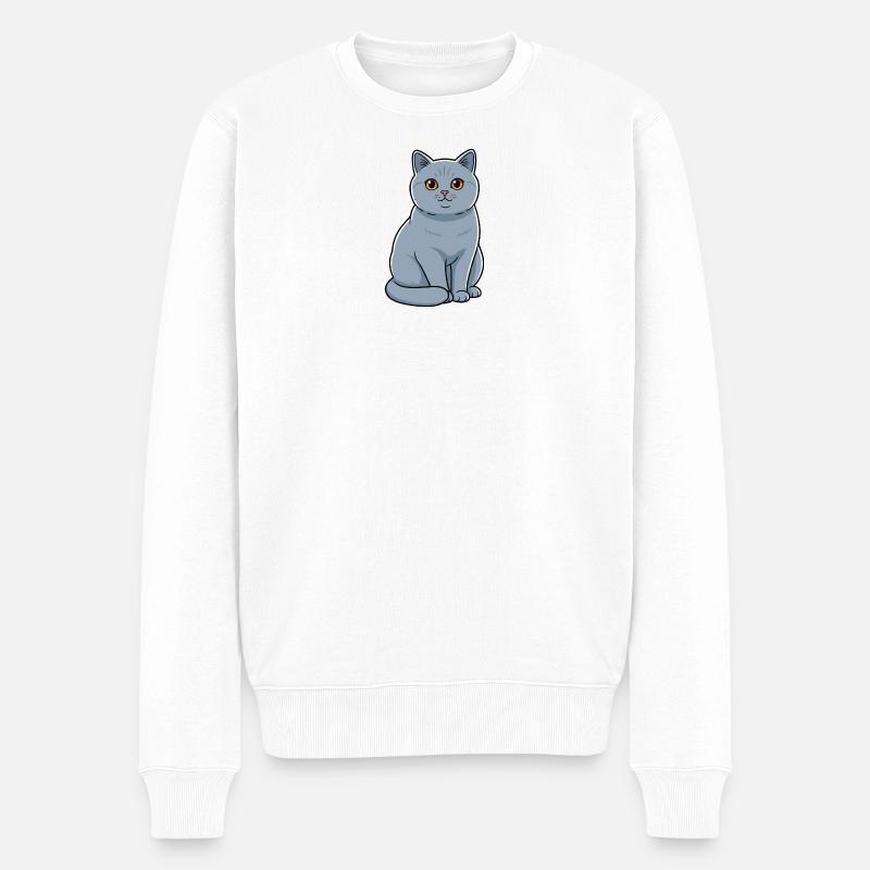 Britisch Kurzhaar Katze Haustier - Männer Premium Bio Pullover - Weiß