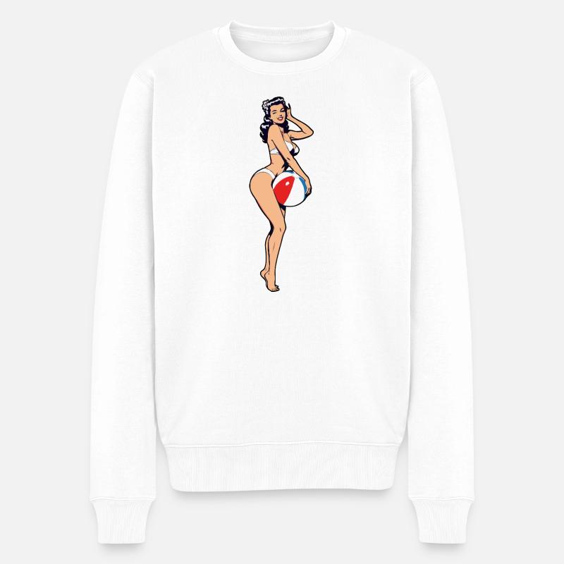 Pin-up-Strandball-Druck - Männer Premium Bio Pullover - Weiß