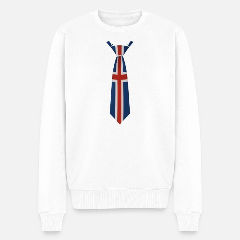 Union Jack Krawatten-Design - Männer Premium Bio Pullover - Weiß