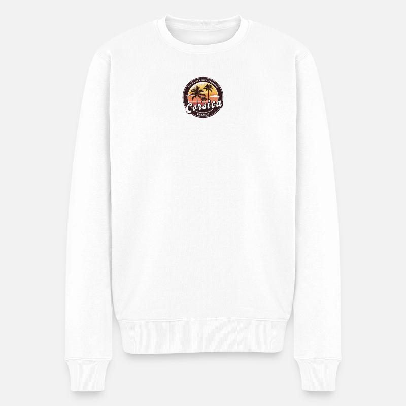 Korsika Frankreich Palmen Vintage Design - Männer Premium Bio Pullover - Weiß