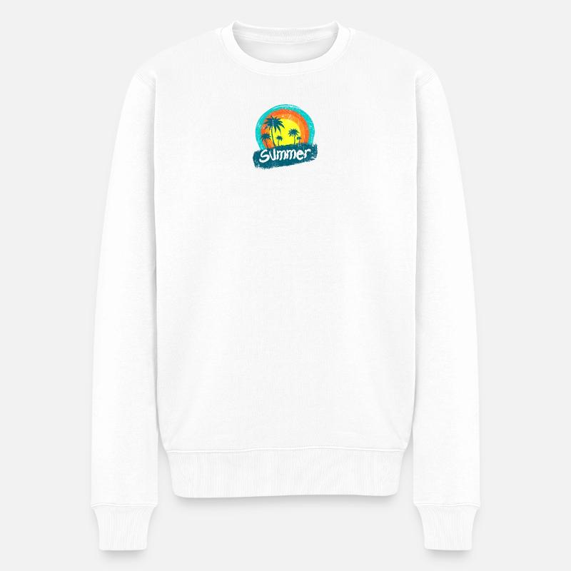 Sunset Palms Neon Été - Pull Premium bio Homme - blanc