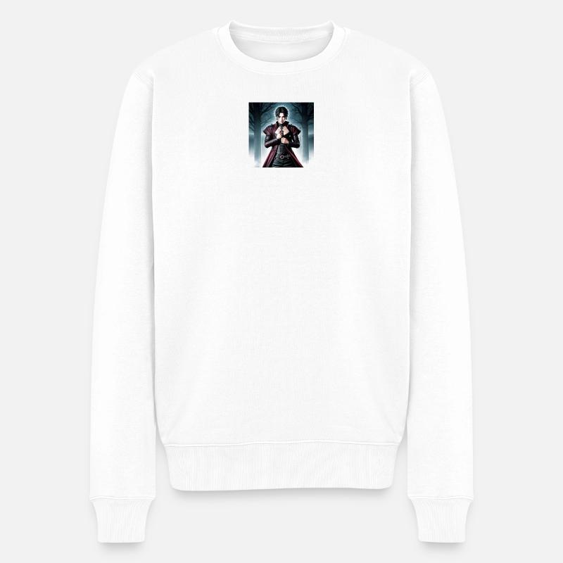 Gothic Vampirheld im Mantel - Männer Premium Bio Pullover - Weiß