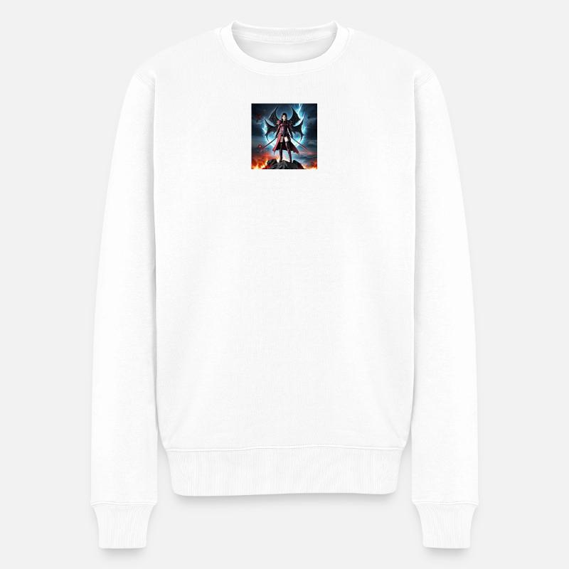 Roter Flügelkriegerin - Männer Premium Bio Pullover - Weiß