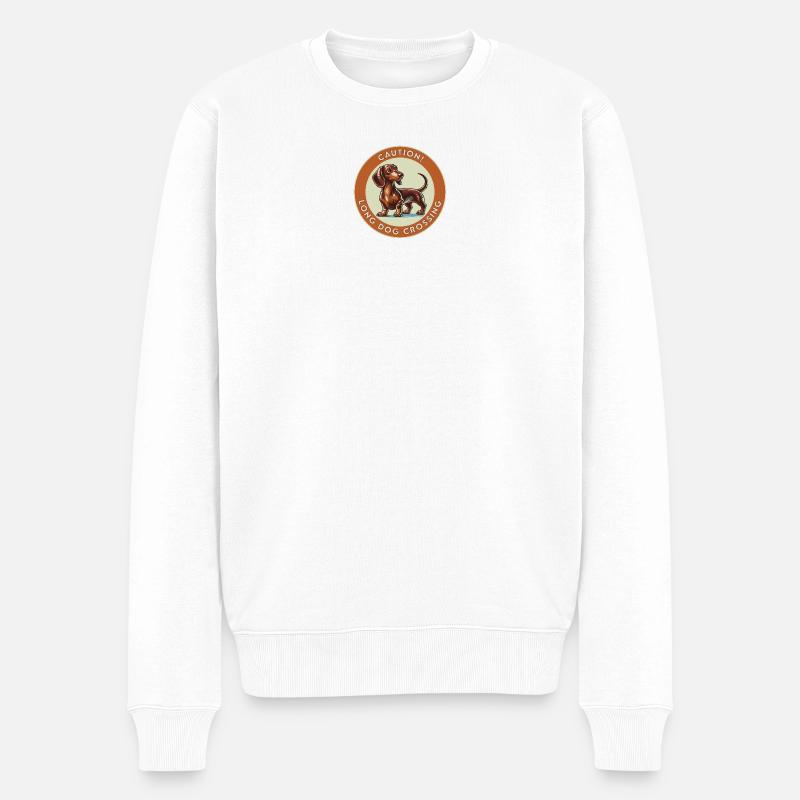 Caution! Long Dog Crossing - Männer Premium Bio Pullover - Weiß
