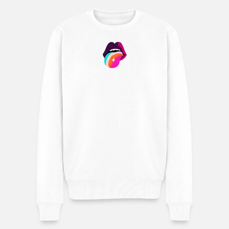 Prismatische Regenbogenzunge Lippen - Männer Premium Bio Pullover - Weiß