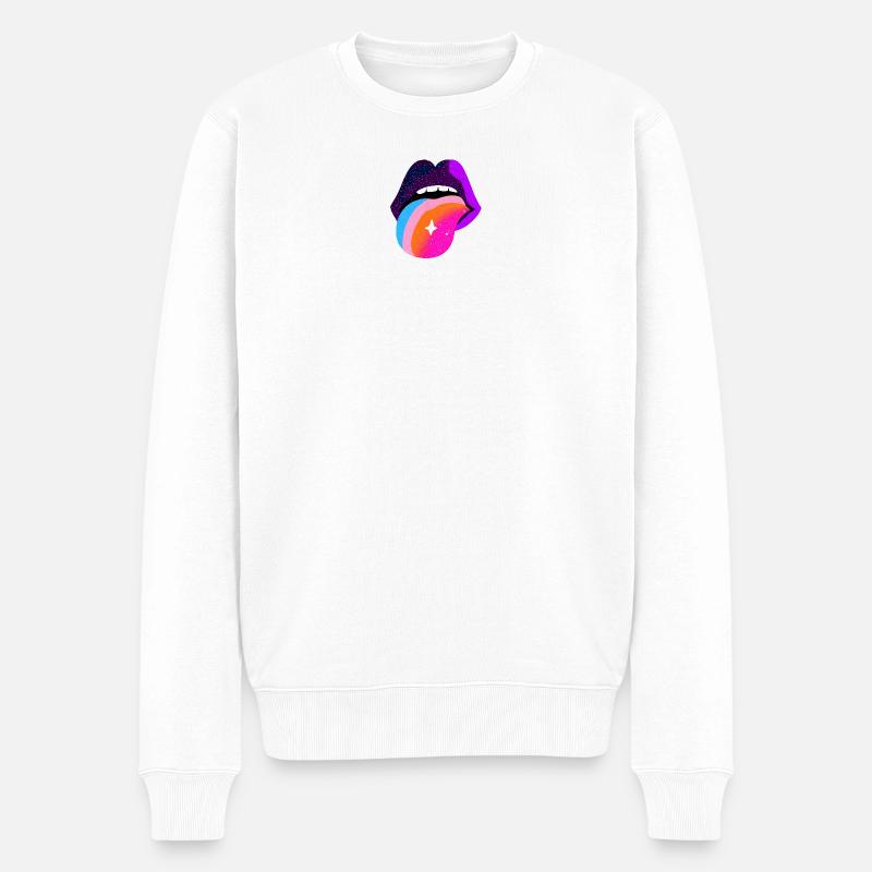 Kosmischer Regenbogen Zungenlippen - Männer Premium Bio Pullover - Weiß