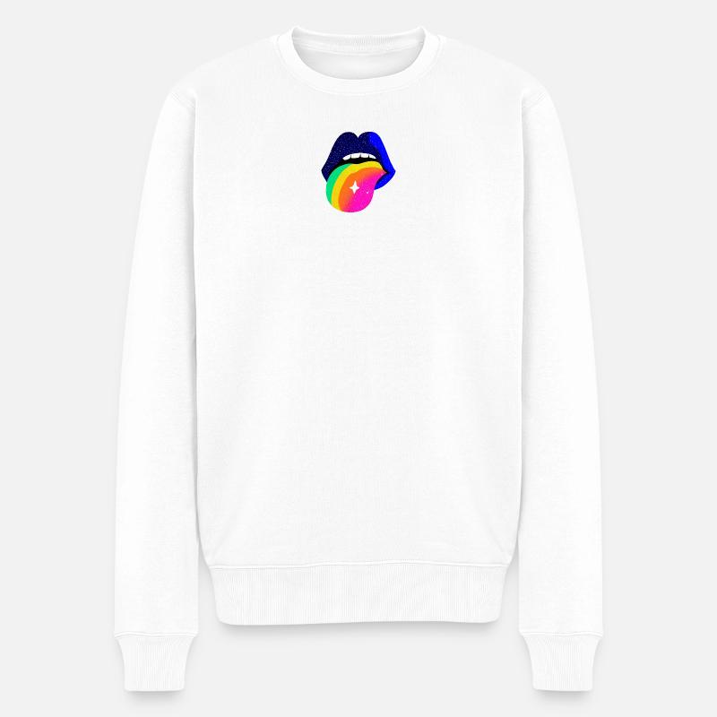 Regenbogenzunge Pop Art Lippen - Männer Premium Bio Pullover - Weiß