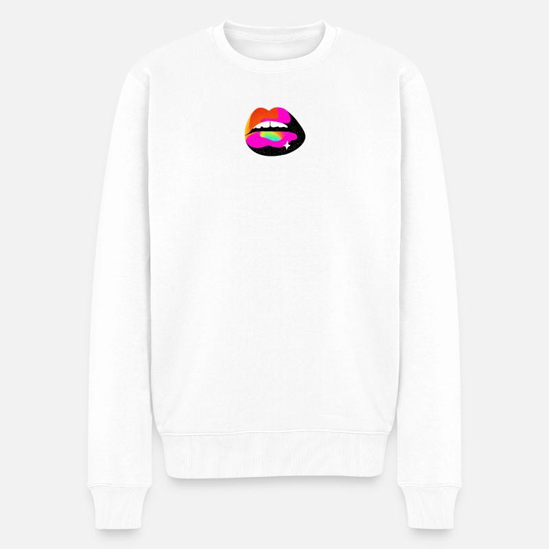 Regenbogen Lippe Pop Art - Männer Premium Bio Pullover - Weiß