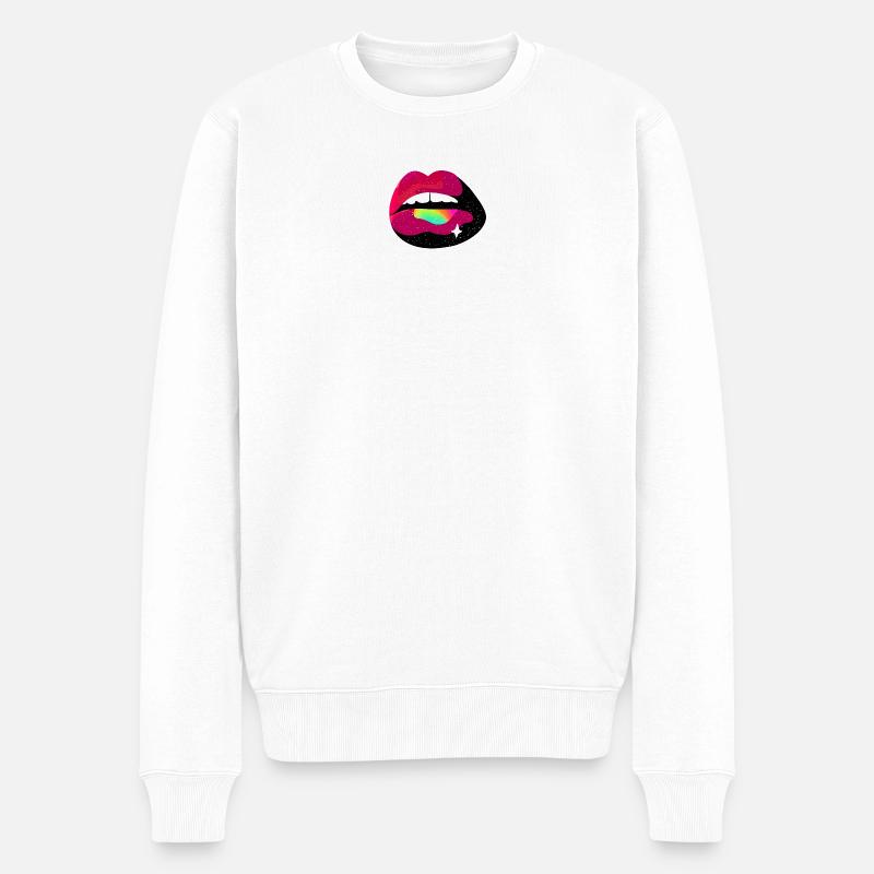 Kosmischer Regenbogen Lippenkuss - Männer Premium Bio Pullover - Weiß