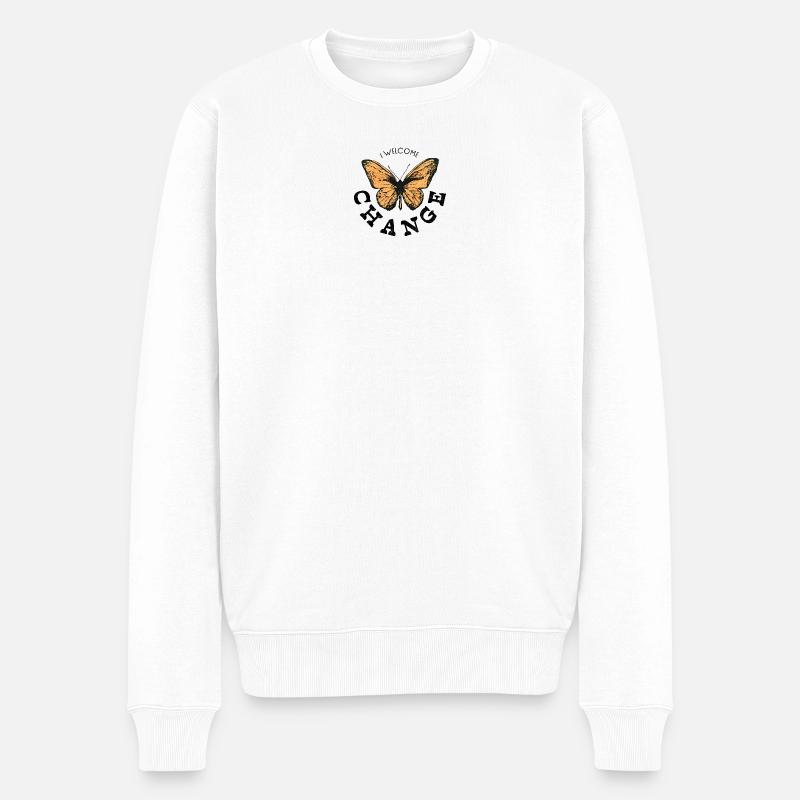 ICH BEGRÜSSE DIE VERÄNDERUNG - Männer Premium Bio Pullover - Weiß