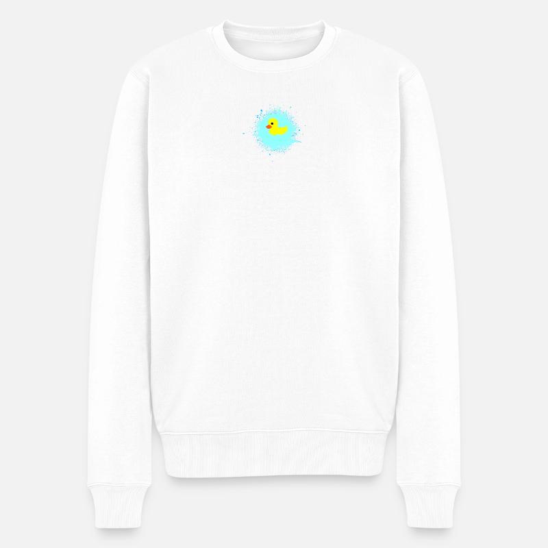 GelbeEnte auf Blauem Spritzer - Männer Premium Bio Pullover - Weiß