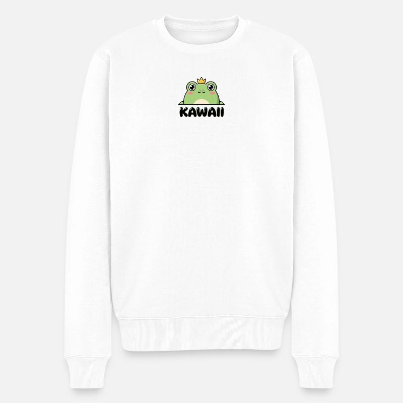 Lil Croak – Kawaii Frosch + Krone (Minimal Design) - Männer Premium Bio Pullover - Weiß