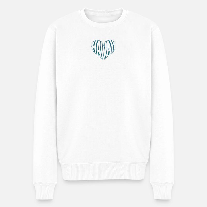 Hawaii, Hawai kantiges HerzTypo-Design - Männer Premium Bio Pullover - Weiß
