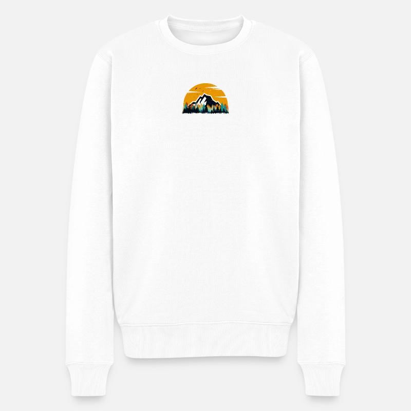 Sonnenuntergang Bergwald - Männer Premium Bio Pullover - Weiß