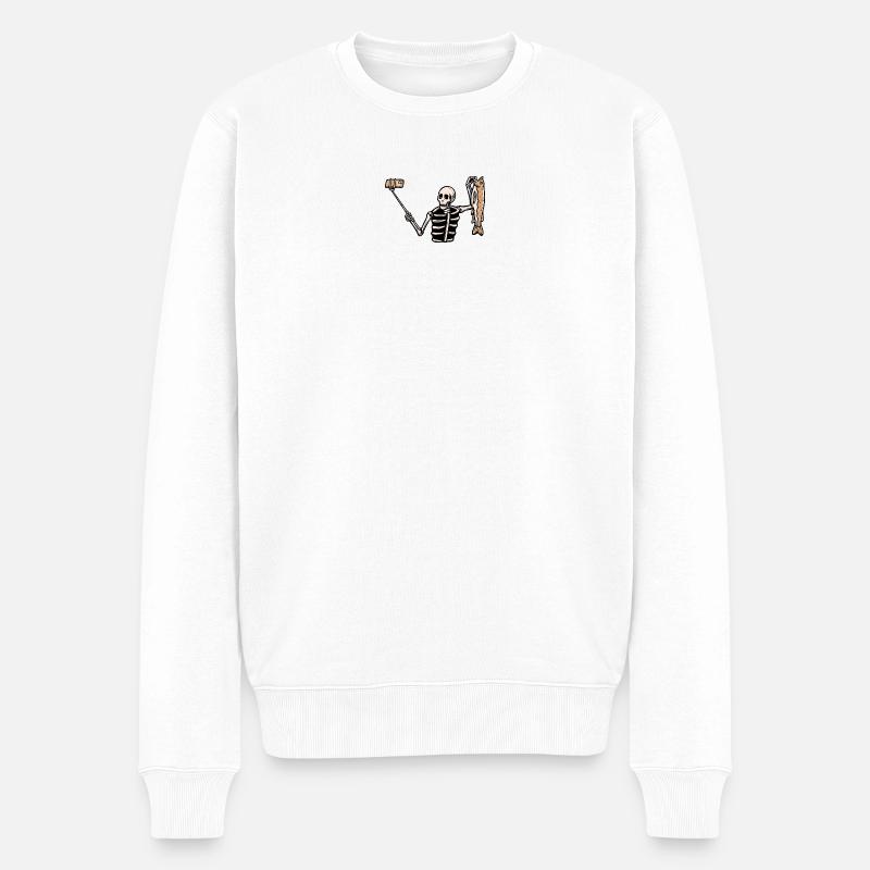 Angeln Skelett Selfie - Männer Premium Bio Pullover - Weiß