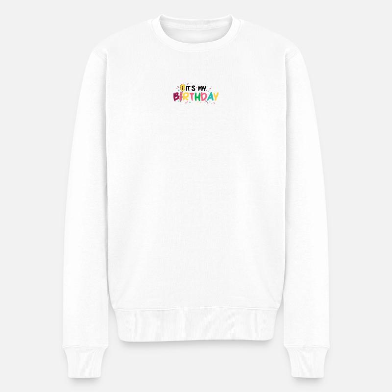 Birthday Burst: Bunte Buchstaben - Männer Premium Bio Pullover - Weiß