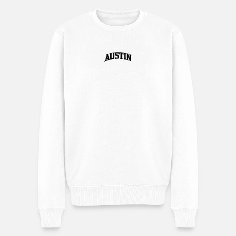 AUSTIN Arc Schriftzug Print - Männer Premium Bio Pullover - Weiß