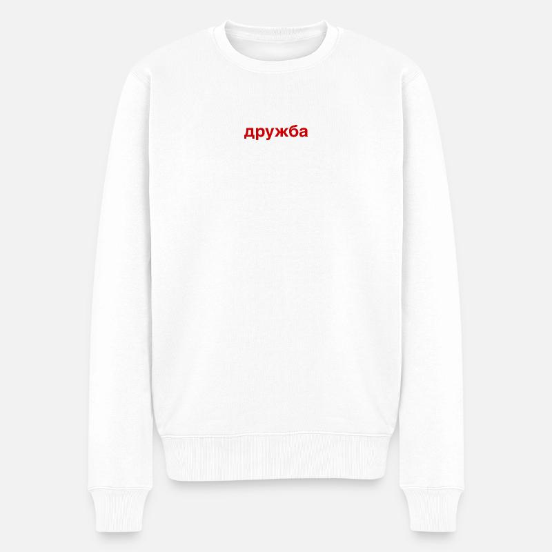 DRUZHBA Freundschaft Russland Kyrillisch - Männer Premium Bio Pullover - Weiß