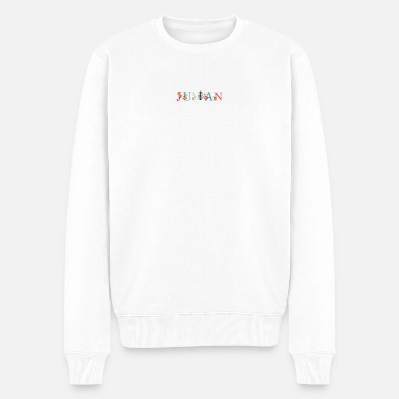 JULIAN Namenskunst mit gestickten Blumen - Männer Premium Bio Pullover - Weiß