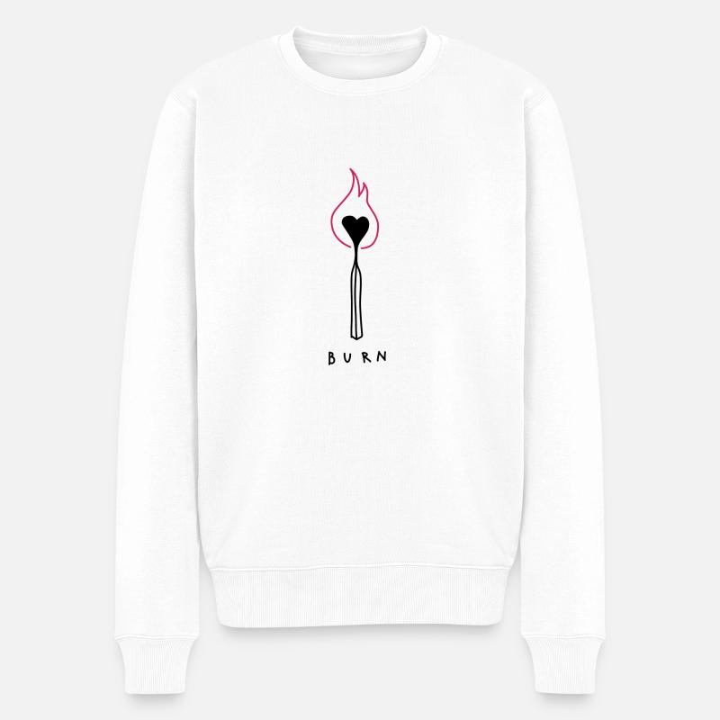 Burn Herz - Männer Premium Bio Pullover - Weiß