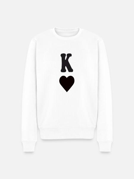König Herz - Männer Premium Bio Pullover - Weiß
