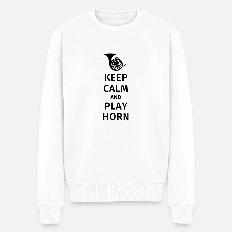 keep calm and play horn - Männer Premium Bio Pullover - Weiß