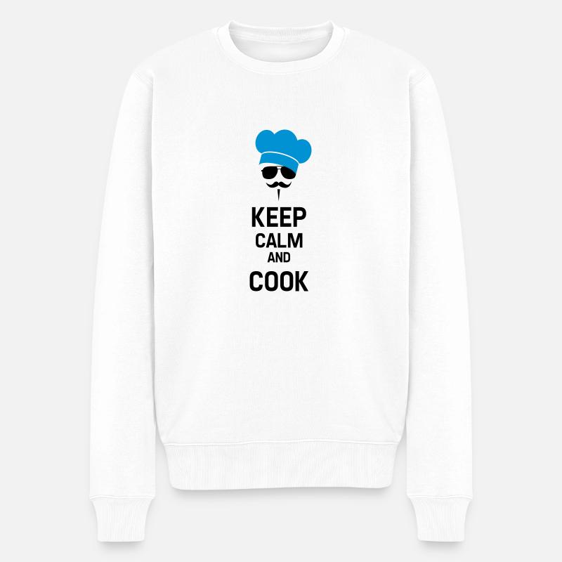 Cook with Moustache - Männer Premium Bio Pullover - Weiß