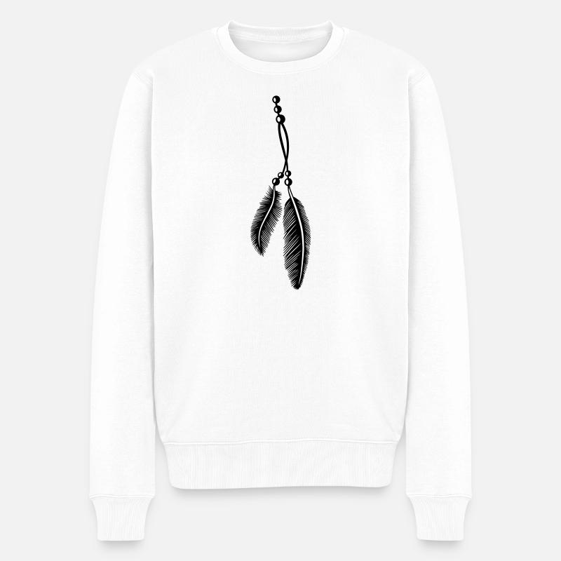 Federn an Kette, feathers, Native American - Männer Premium Bio Pullover - Weiß