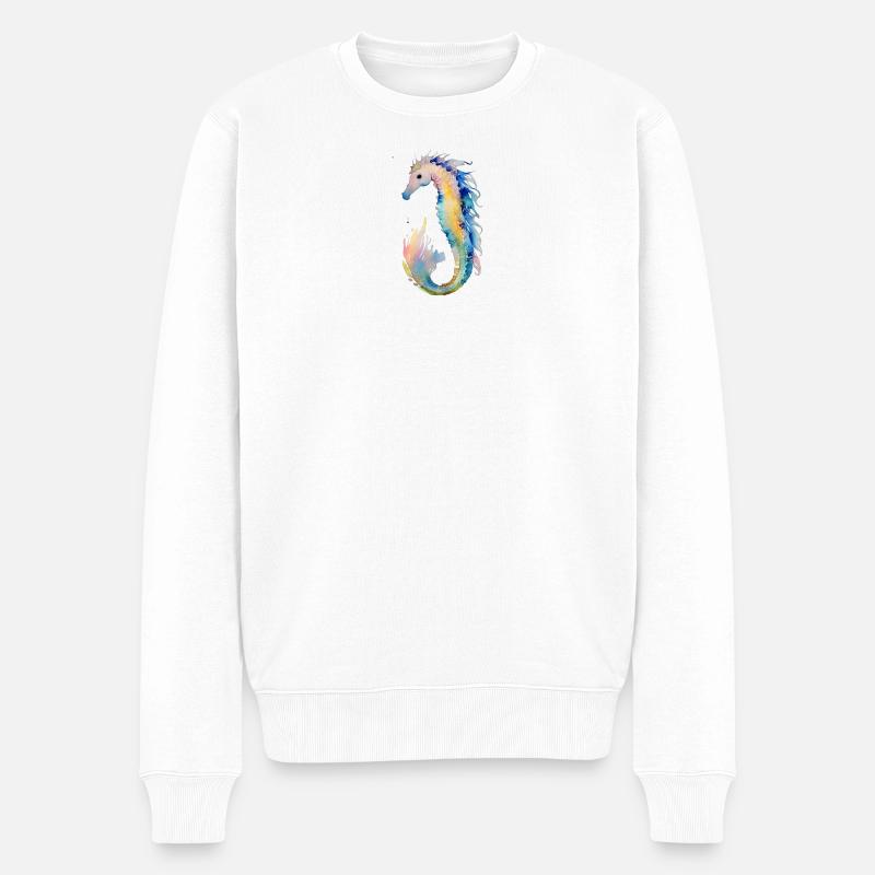 Seepferdchen - Männer Premium Bio Pullover - Weiß