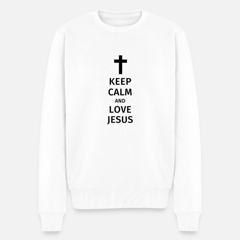 keep calm and love jesus - Männer Premium Bio Pullover - Weiß