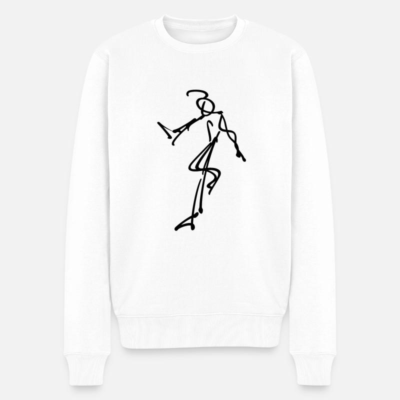 Strichmännchen Tänzer - Männer Premium Bio Pullover - Weiß