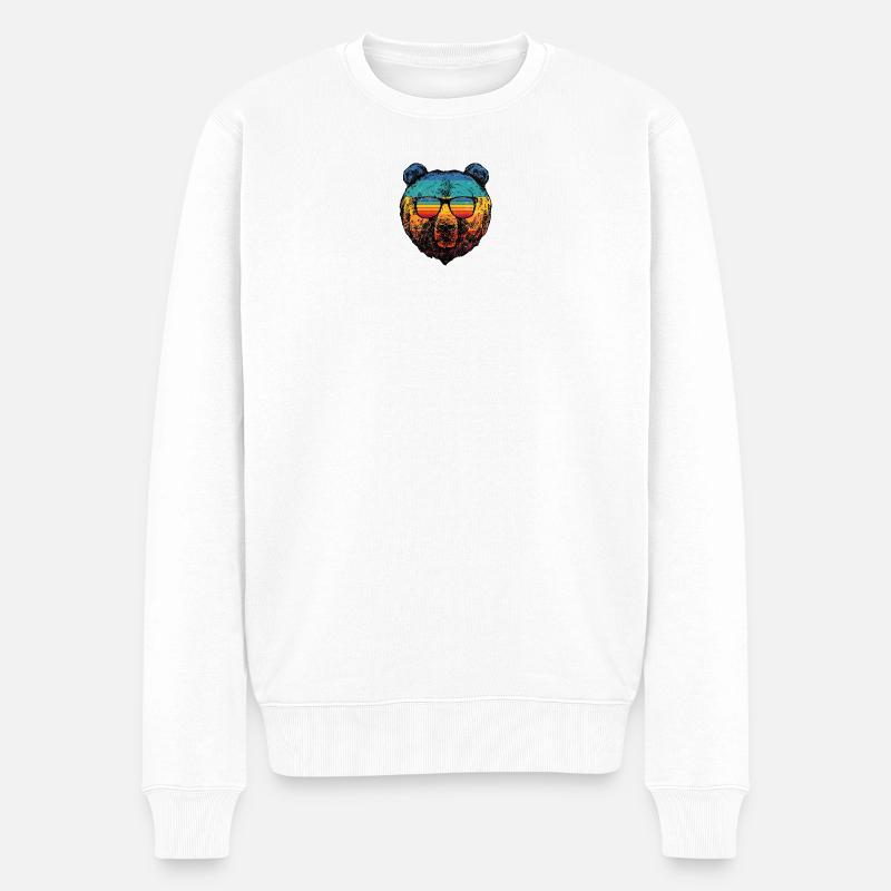 Regenbogenbär in Retro-Sonnenbrillen - Männer Premium Bio Pullover - Weiß