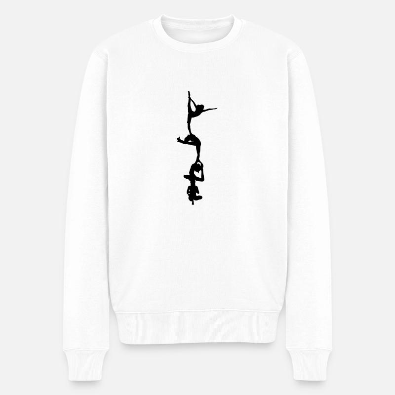 4 Frauen Yoga Turm - Männer Premium Bio Pullover - Weiß