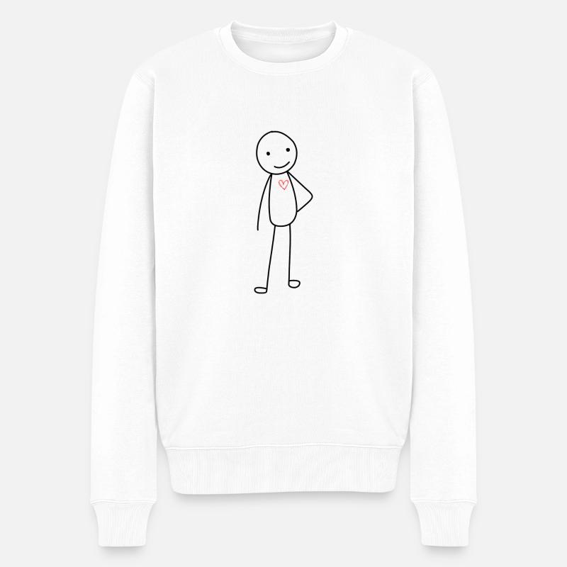 Strichmännchen mit Herz - Männer Premium Bio Pullover - Weiß