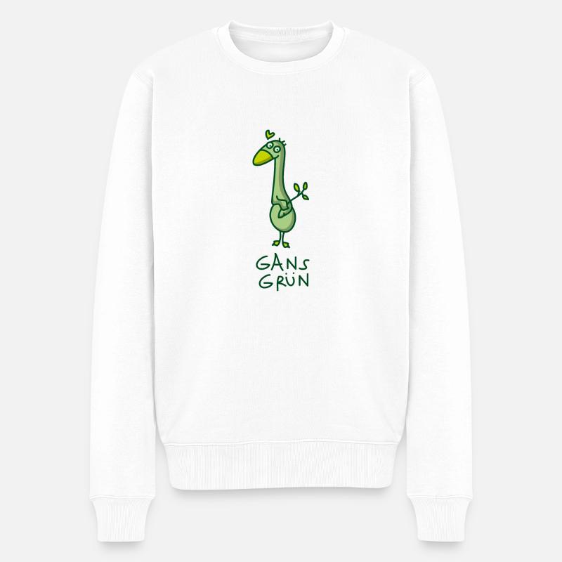 Gans grün im Frühling - Männer Premium Bio Pullover - Weiß