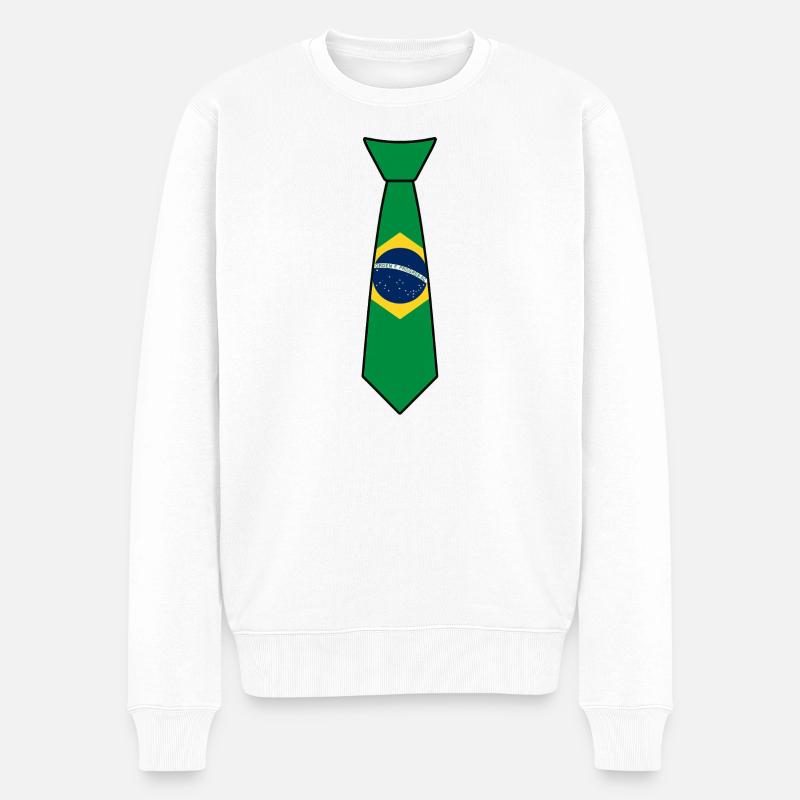 Brasilien-Krawatte – Flaggendesign - Männer Premium Bio Pullover - Weiß