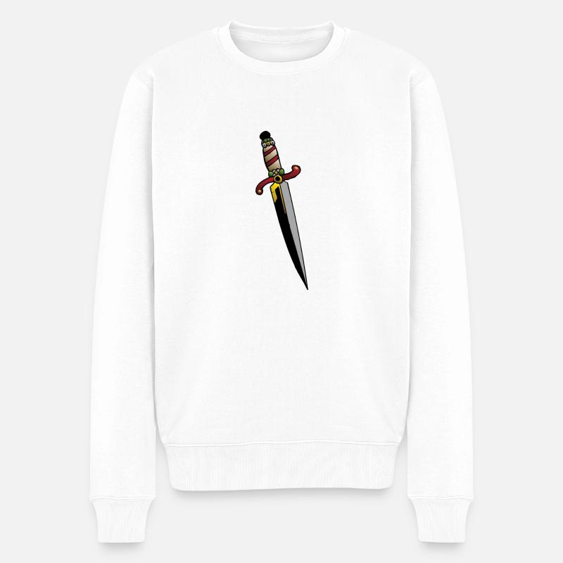 Dolch Messer Dolch - Männer Premium Bio Pullover - Weiß