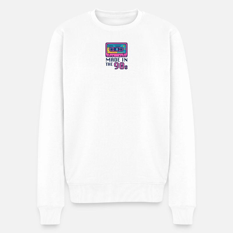 Neon 90er Kassette Design - Männer Premium Bio Pullover - Weiß