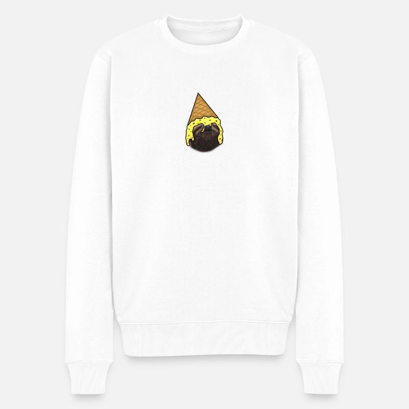 Faultier mit Eiscreme als Hut - Männer Premium Bio Pullover - Weiß