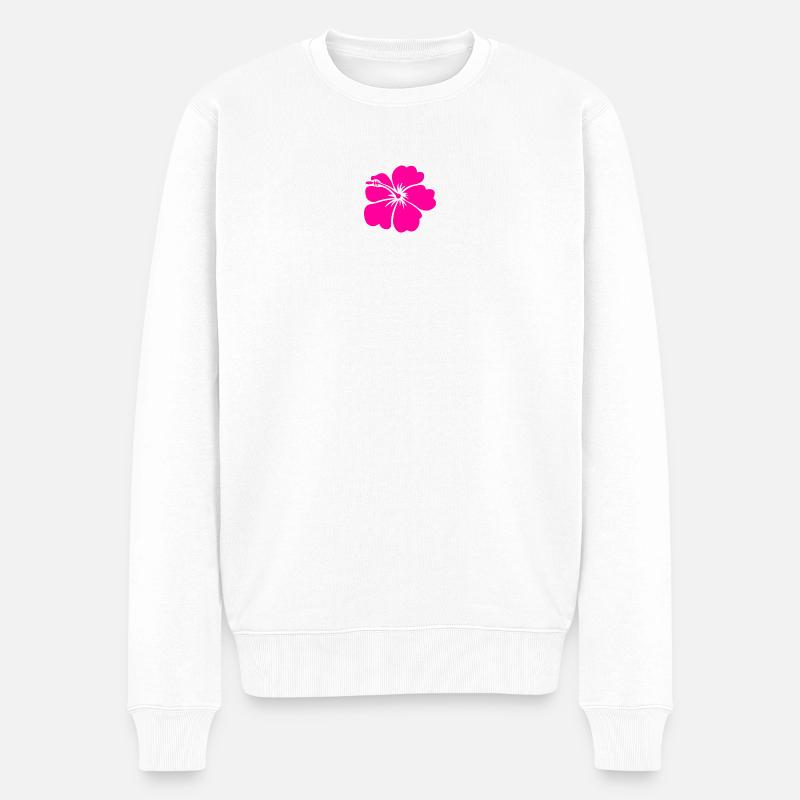Lebendige Hibiskusblüte Fuchsia Pink - Männer Premium Bio Pullover - Weiß